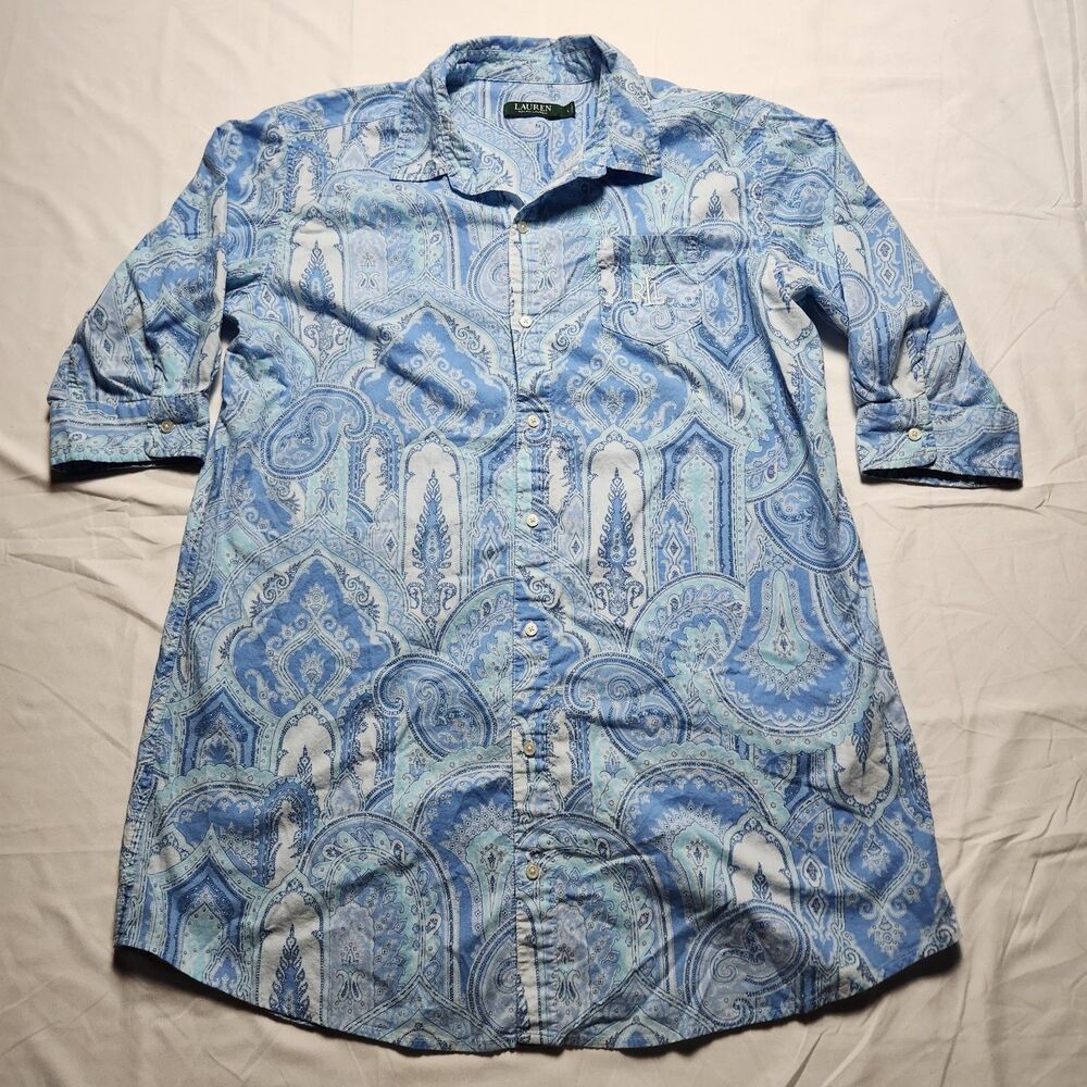 Lauren Ralph Lauren Womens Large  Paisley Tunic Shirt Dress Blue